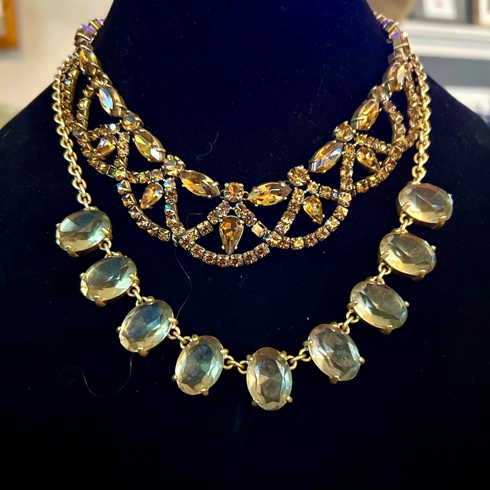 Bundle/lot 2 J. Crew statement necklaces faux smoky topaz gray brown crystals